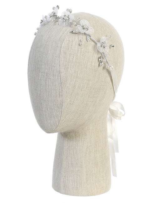 Tip Top Kids Girls White Organza Flower Hair Tie - SophiasStyle.com